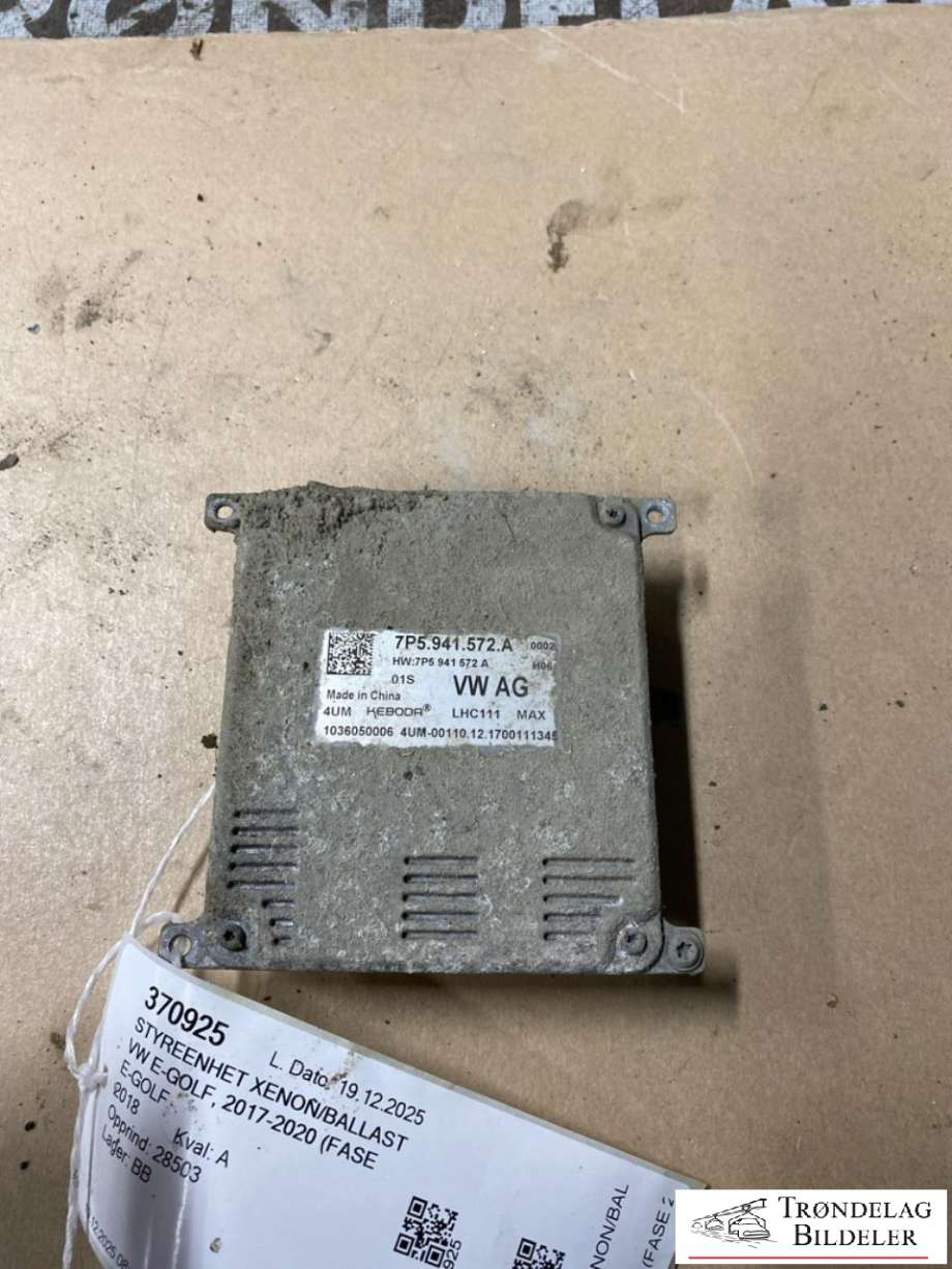 Styreenhet xenon/ballast til VW e-Golf, 2017-2020 (Fase 2)  (7P5 941 572 A)