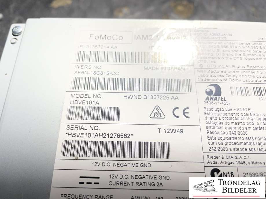 Bilstereo til Volvo V40 2012-2019  (31357214 AA|AF6N-18C815-CC|)
