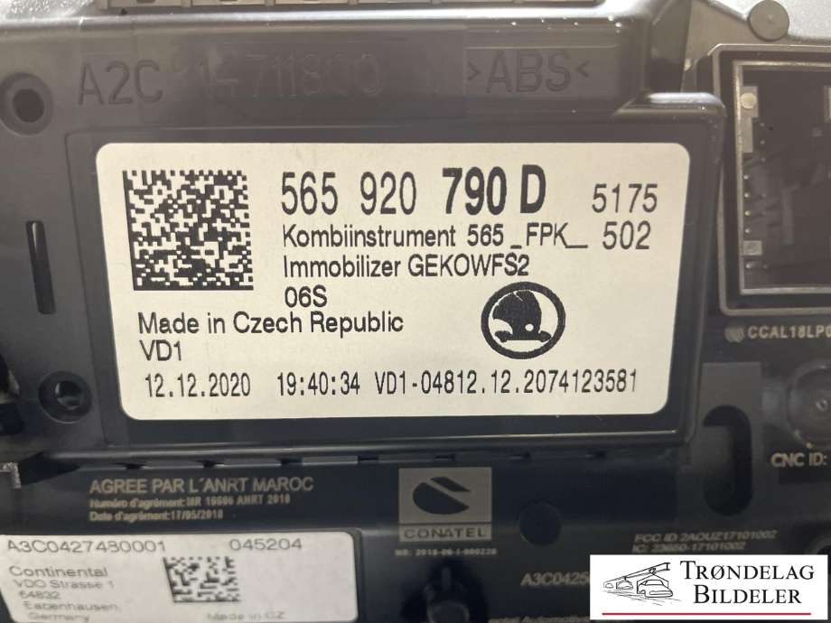 Instrumentpanel til Škoda Kodiaq 2017-->>  (565 920 790 D|)
