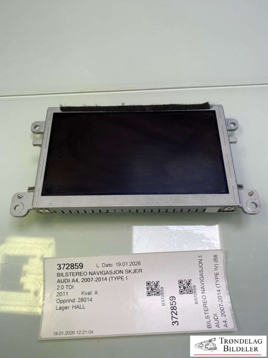 Bilstereo navigasjon skjerm til Audi A4, 2007-2014 (Type IV) (B8) (B8) (4L0919604)