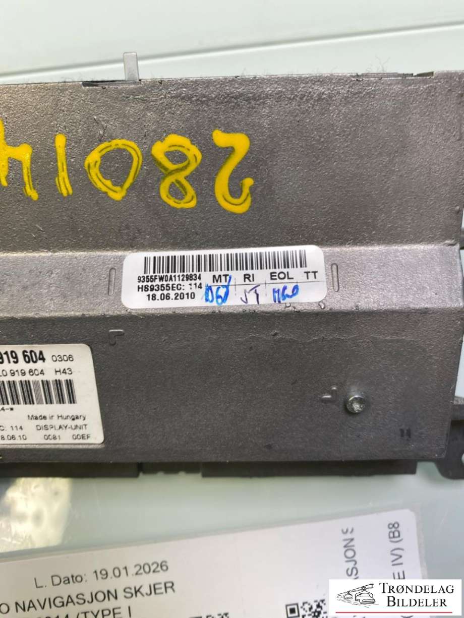 Bilstereo navigasjon skjerm til Audi A4 2007-2014 (Type IV) (B8) (B8) (4L0919604|)
