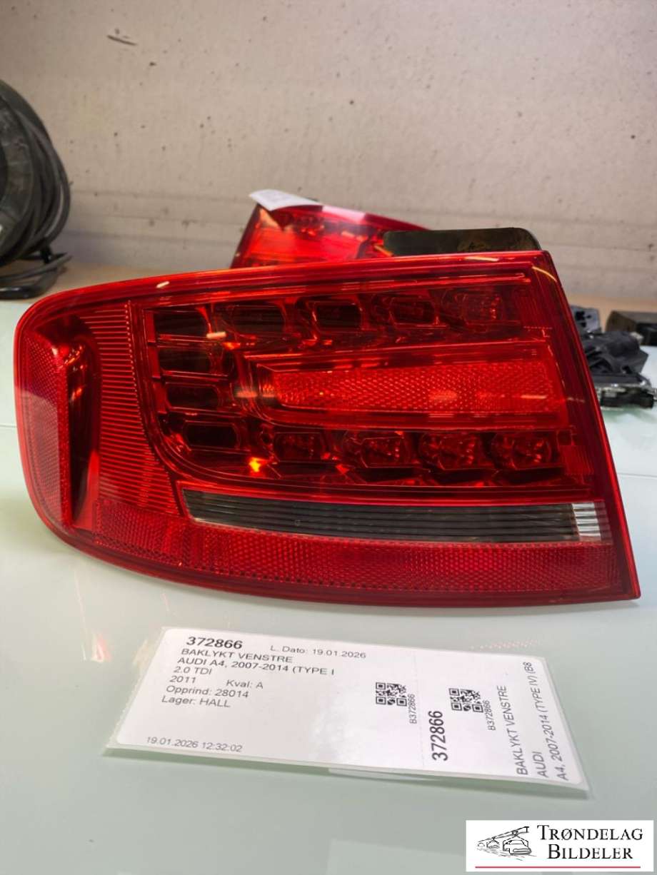 Baklykt venstre til Audi A4, 2007-2014 (Type IV) (B8) (B8) (8K5 945 095 K)