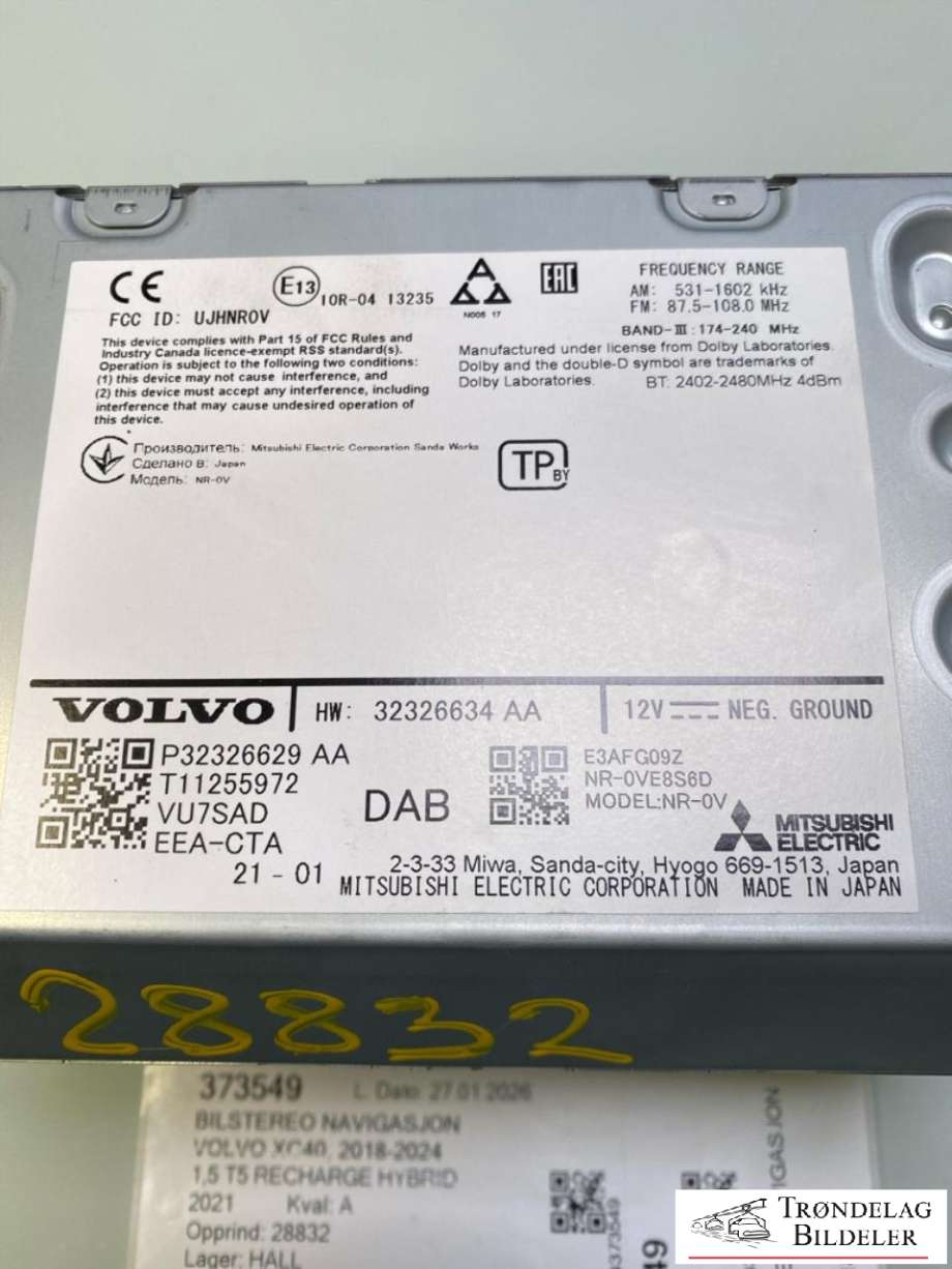 Bilstereo navigasjon til Volvo XC40 2018-2024  (36013020|32326629|8F04)