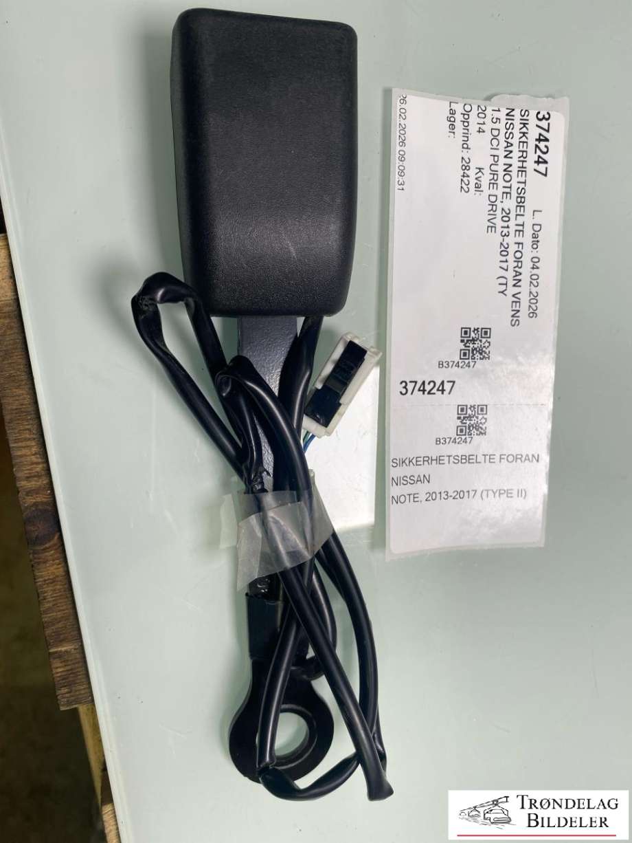 Sikkerhetsbeltelås venstre foran til Nissan Note, 2013-2017 (Type II) (868423VU0B)