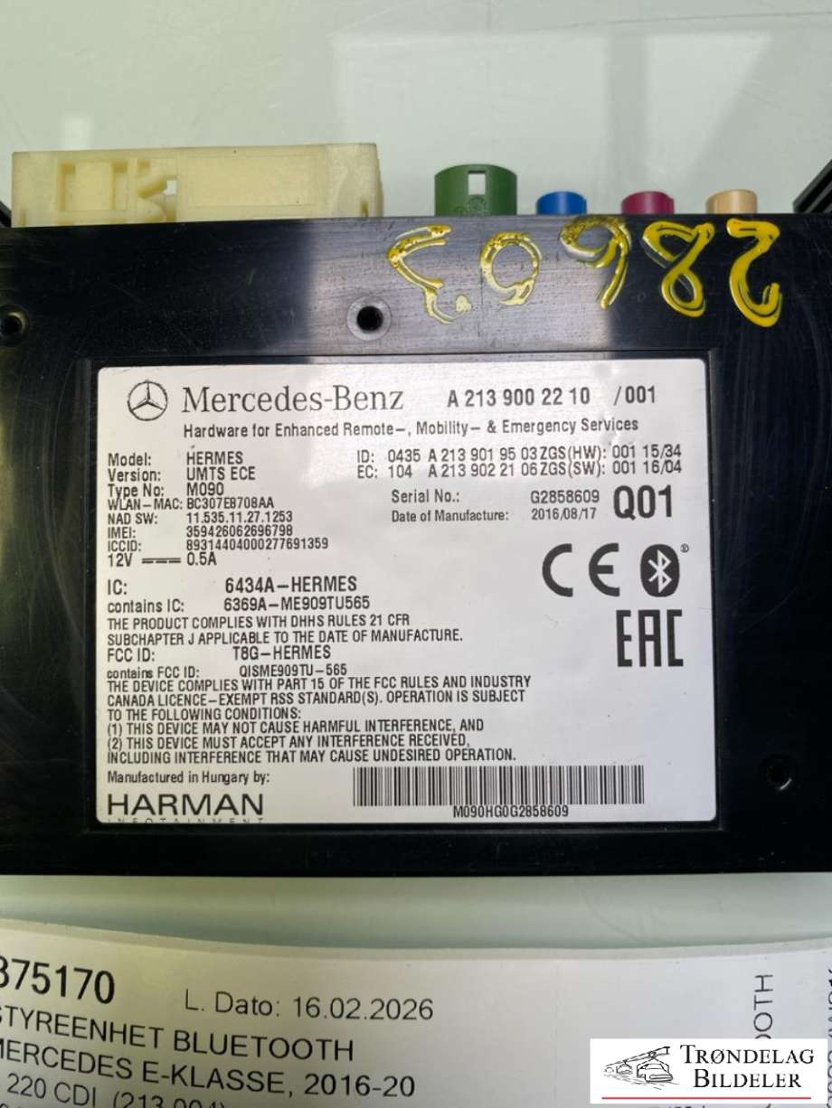 Styreenhet bluetooth til Mercedes E-Klasse 2016-2023 (W213) (W213) (A2139002210|)