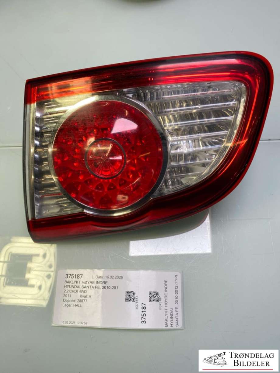 Baklykt høyre indre til Hyundai Santa Fe, 2010-2012 (Type II, Fase 2)  (924062B520)