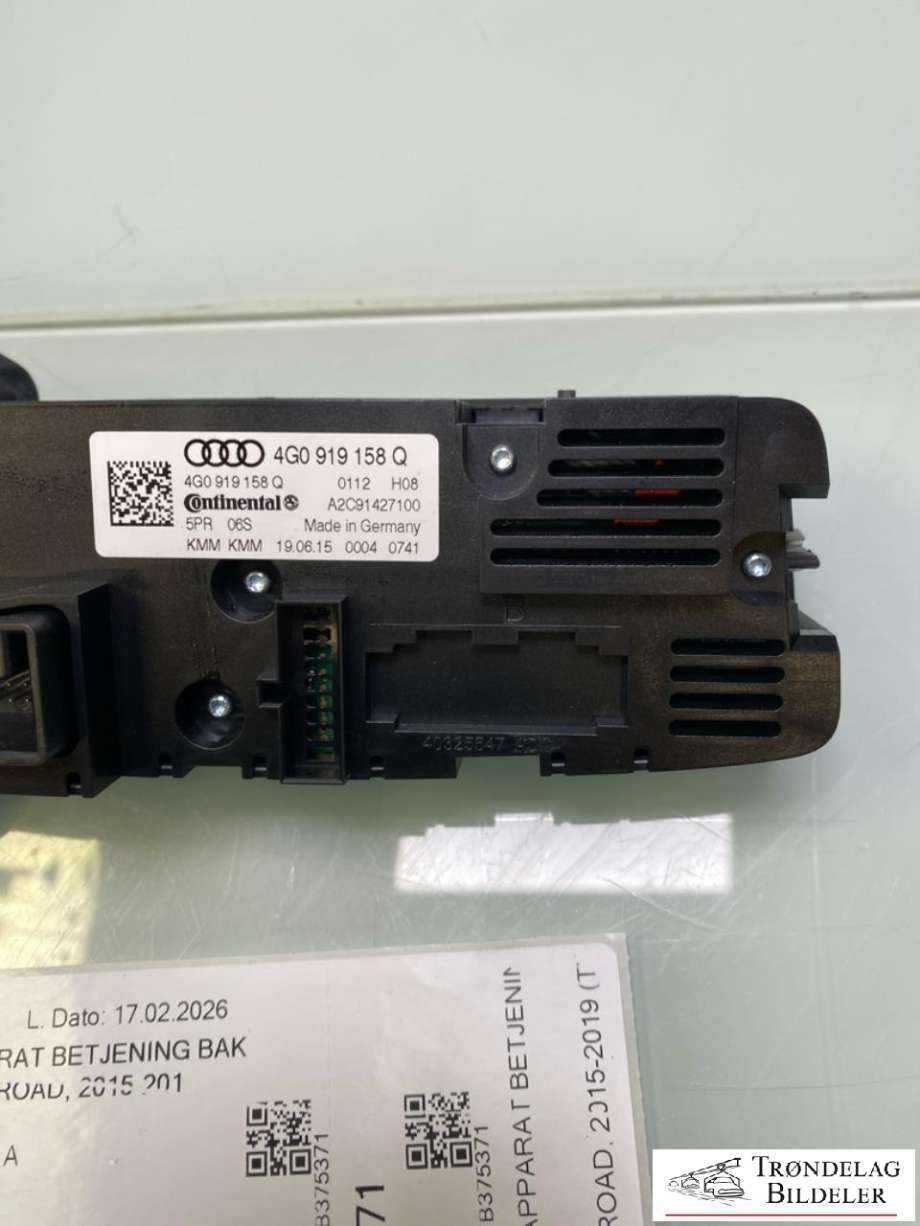 Varmeapparat betjening bak til Audi A6, Allroad 2015-2019 (Type III, Fase 2) (C7) (C7) (4G0919158Q|)