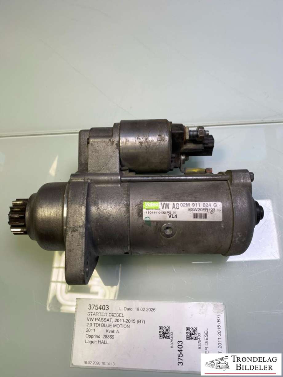 Starter diesel til VW Passat 2011-2015 (B7) (B7) (02M911024C|1153009|02M911021E|02M911021EX|02M911021P|02M911021PX|02M911024B|02M911024BX|02M911024CX|02M911024G|02M911024GX|02M911024S|LRS02394|986025110)