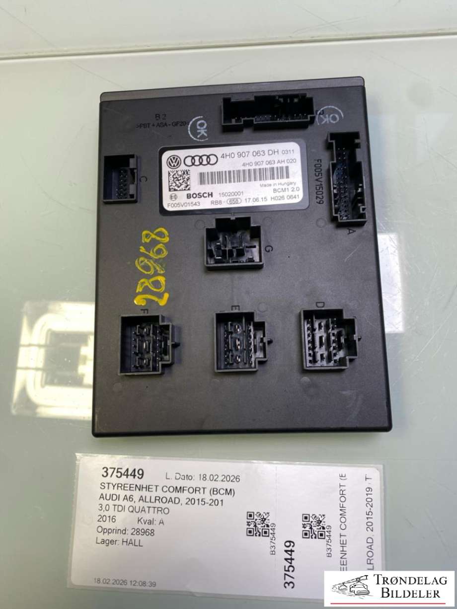 Styreenhet comfort (BCM) til Audi A6, Allroad, 2015-2019 (Type III, Fase 2) (C7) (C7) (4H0907063DH)