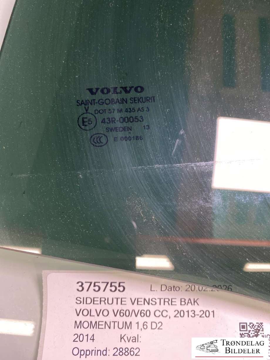 Siderute venstre bak til Volvo V60/V60 CC 2013-2018 (Type I, Fase 2)  (31335332|LR02 OG T601|)