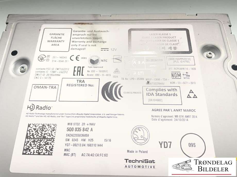 Bilstereo til Škoda Rapid 2012-2019 (5Q0 035 842 A|)