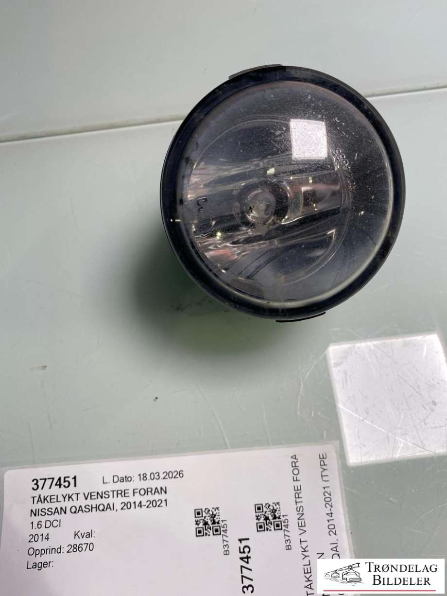Tåkelykt venstre foran til Nissan Qashqai, 2014-2021 (Type II)