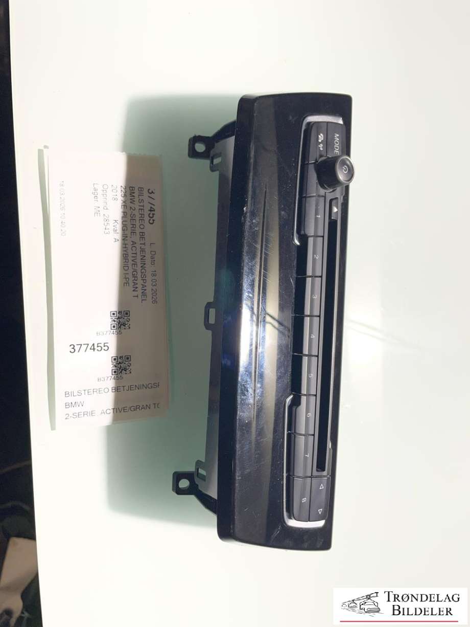 Bilstereo betjeningspanel til BMW 2-Serie, Active/Gran Tourer 2014-->> (F45/F46) (F45/F46) (64 11 9 371 455|)
