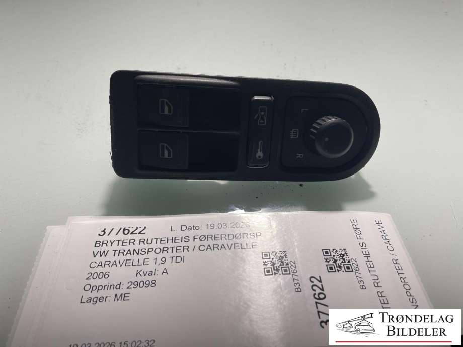 Bryter ruteheis førerdørspanel til VW Transporter / Caravelle, 2003-2009 (Fase 1) (T5) (T5) (7E0 959 855 A  9B9)