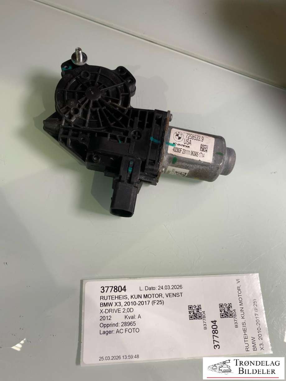 Ruteheis, kun motor, venstre foran til BMW X3 2010-2017 (F25) (F25) (67 62 7 258 534|51 35 7 382 135|)