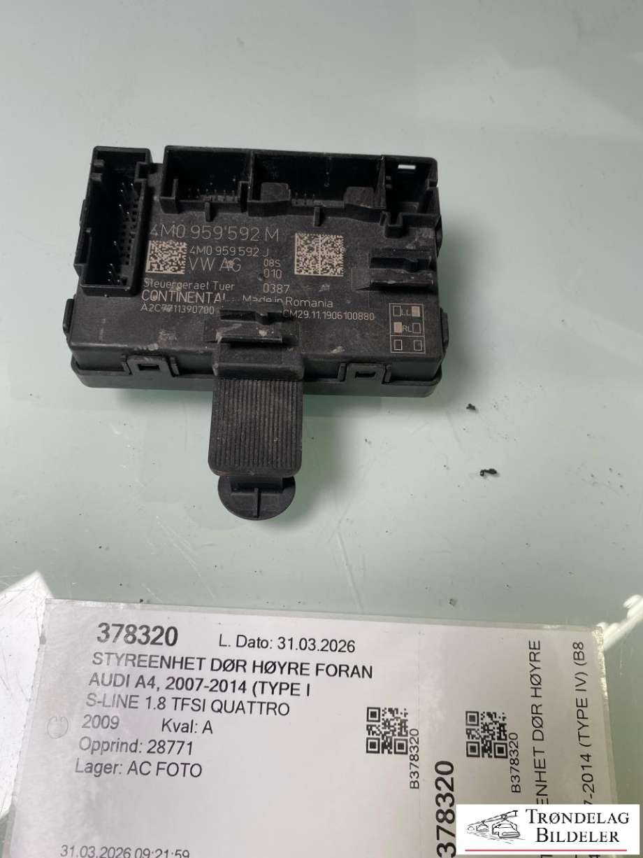 Styreenhet dør høyre foran til Audi A4, 2007-2014 (Type IV) (B8) (B8) (8K0 959 793 H)