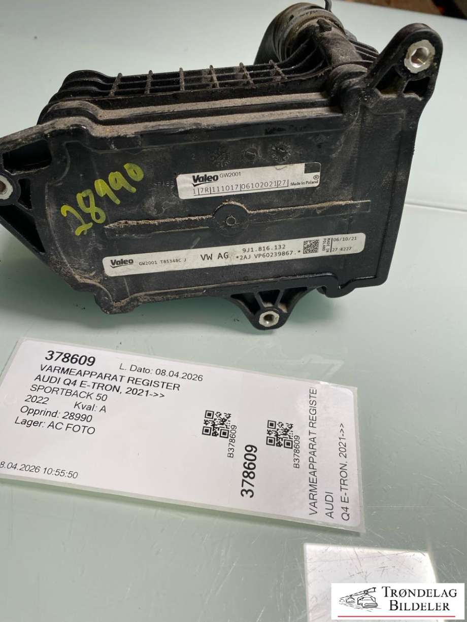 Varmeapparat register til Audi Q4 e-tron 2021-->>  (9J1816132|)