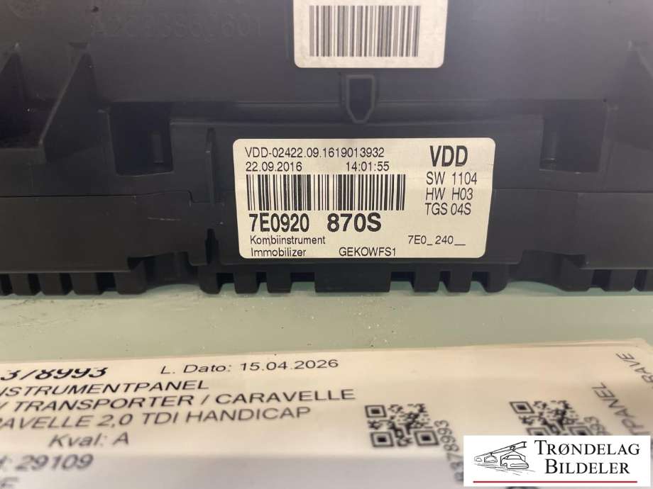 Instrumentpanel til VW Transporter / Caravelle 2015-2019 (T6) (T6) (7E0920870S|7E0 920 870 SX|)