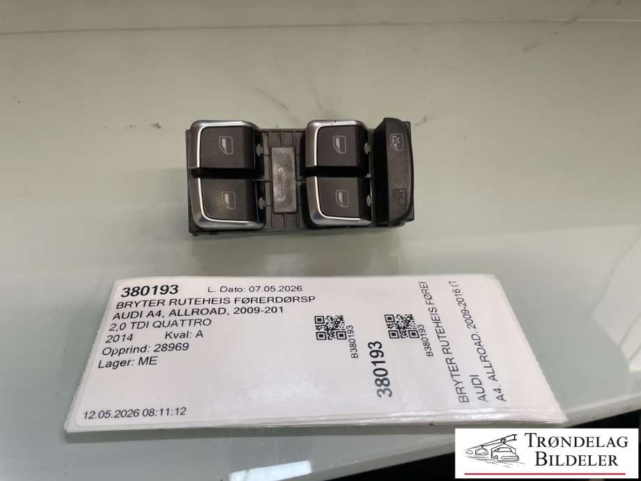 Bryter ruteheis førerdørspanel til Audi A4, Allroad, 2009-2016 (Type I) (B8) (B8) (8K0959851F)