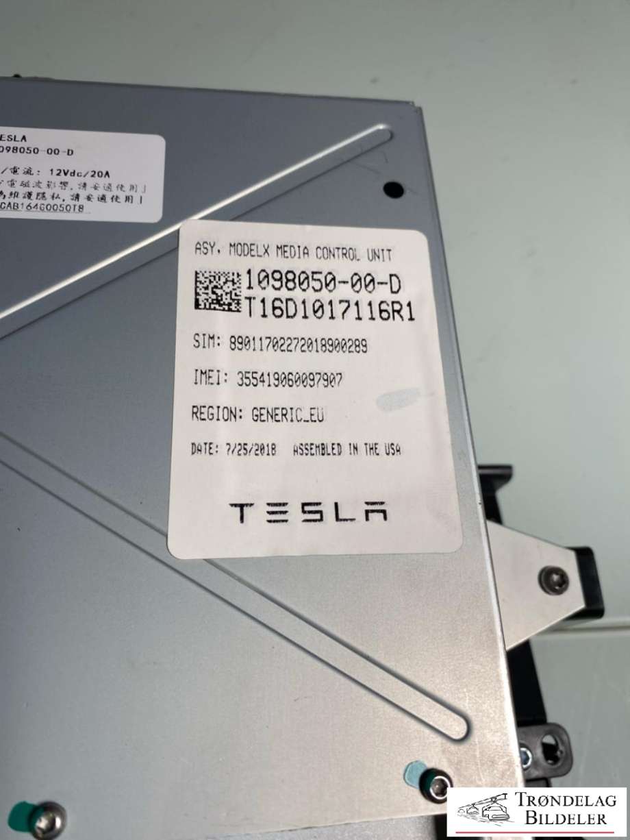 Multimedia display (MCU - Media Controller Unit) til Tesla Model S 2016-2021 (Fase 2) (1098050-00D|)