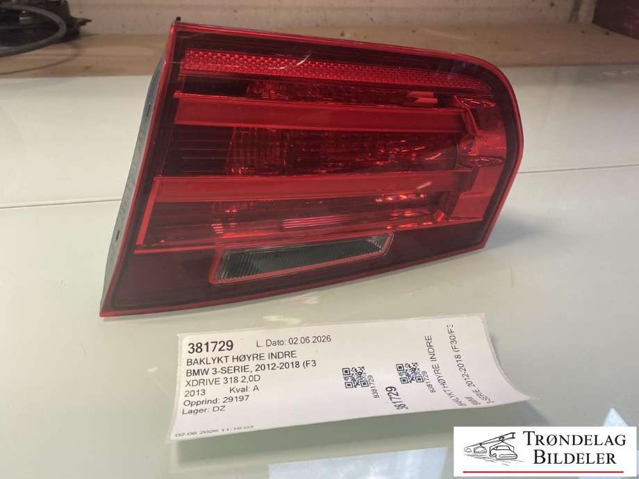 Baklykt høyre indre til BMW 3-Serie 2012-2018 (F30/F31/F34) (F30/F31/F34) (63217372794|)
