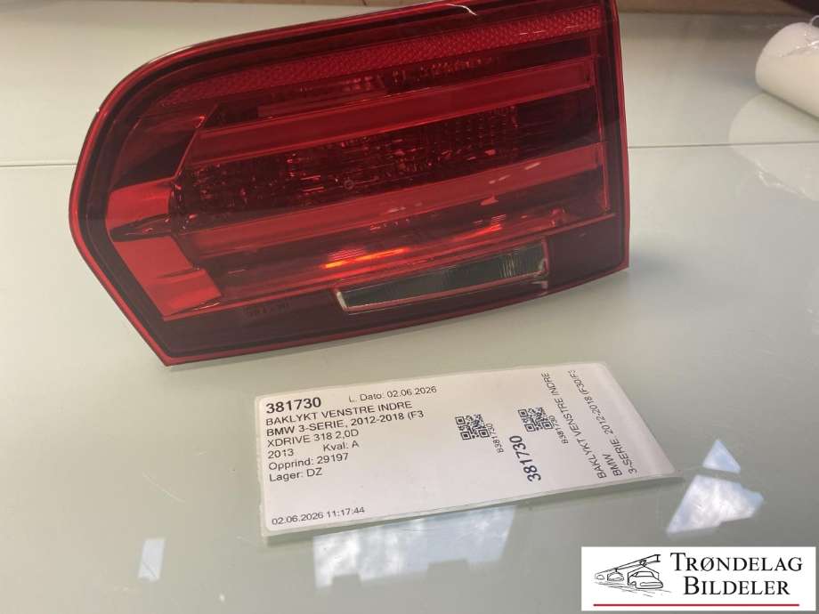 Baklykt venstre indre til BMW 3-Serie 2012-2018 (F30/F31/F34) (F30/F31/F34) (63217372793|)