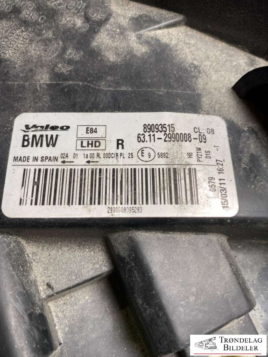 Frontlykt høyre xenon til BMW X1 2009-2015 (E84) (E84) (63 11 2 993 492|63 11 5 BB3 542|63 11 2 990 008)