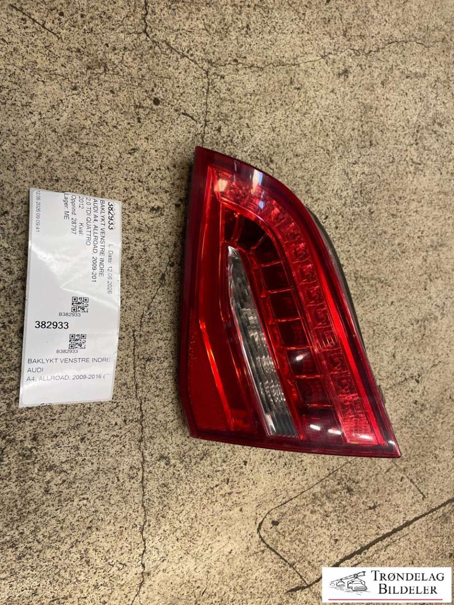 Baklykt venstre indre til Audi A4, Allroad, 2009-2016 (Type I) (B8) (B8) (8K9 945 093 E)