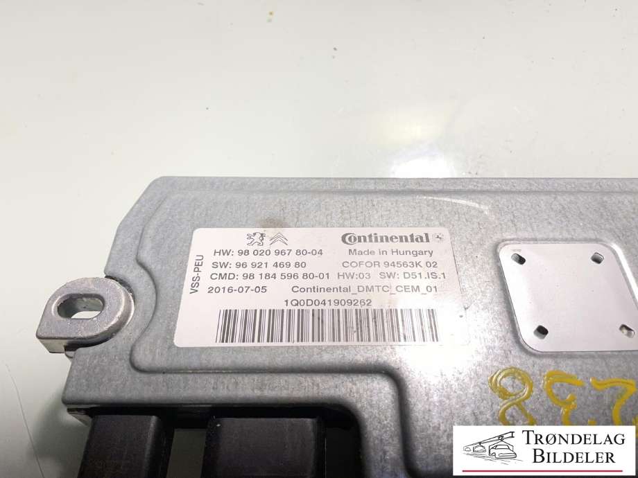 Styreenhet tenning til Peugeot Partner 2015-2019 (Type II, Fase 2)  (98 184 596 80|)