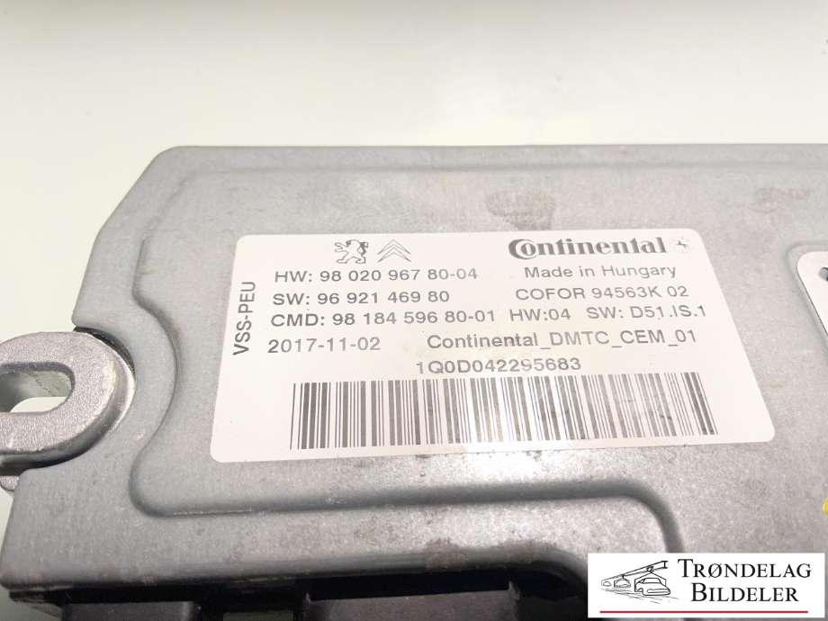 Styreenhet tenning til Citroën Jumpy 2016-->> (Type III)  (9802096780-04|)