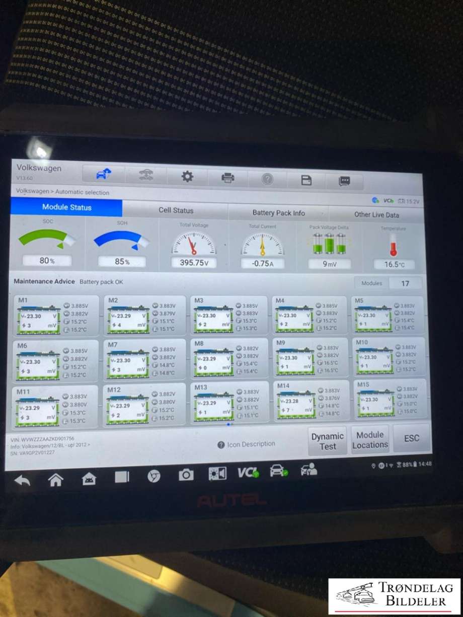 Batteripakke elbil til VW Up, 2012-2019  (85% SOH)