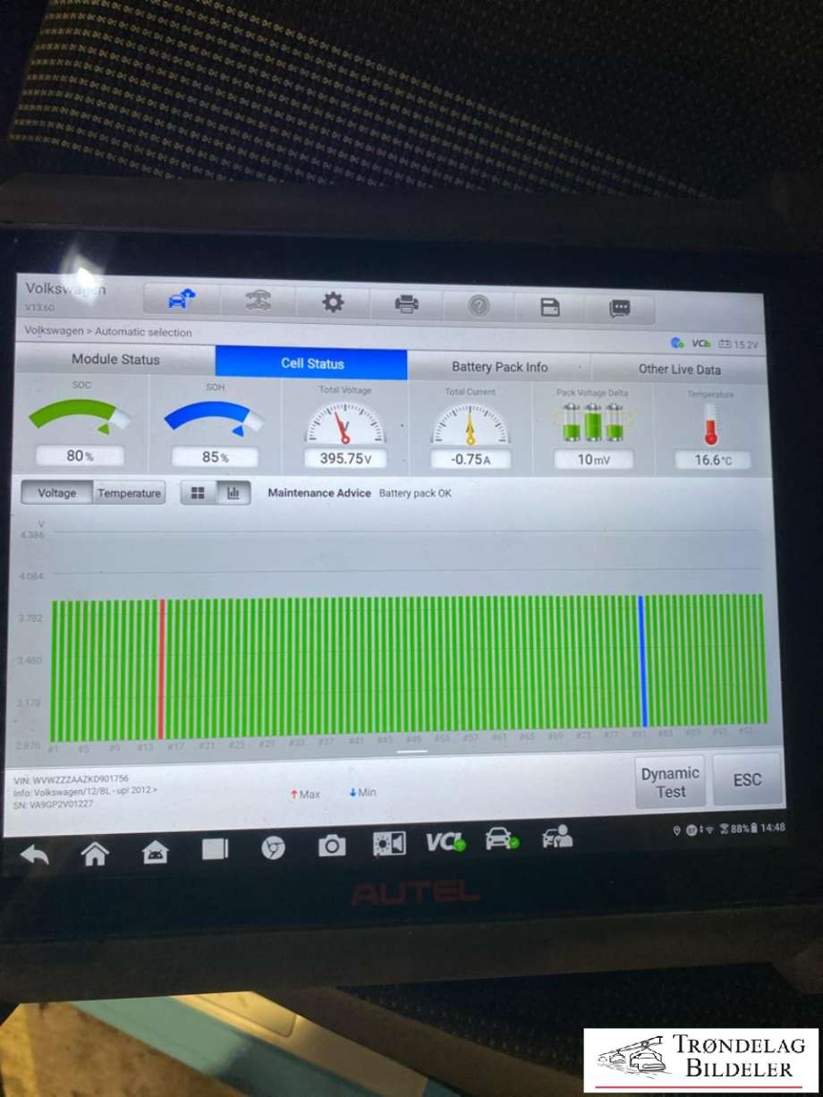 Batteripakke elbil til VW Up 2012-2019 (85% SOH|)