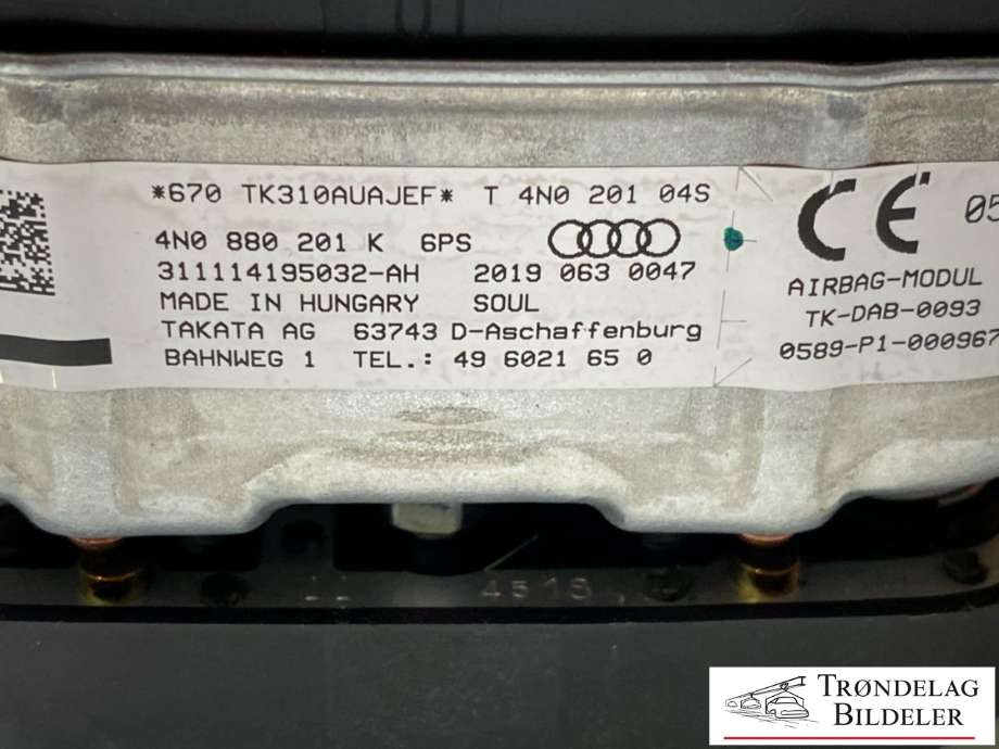 Airbag rattpute til Audi e-tron 2018-->> (TAKATA|4N0 880 201 K|4N0 880 201 K 6PS|4N0 880 201 R 6PS)