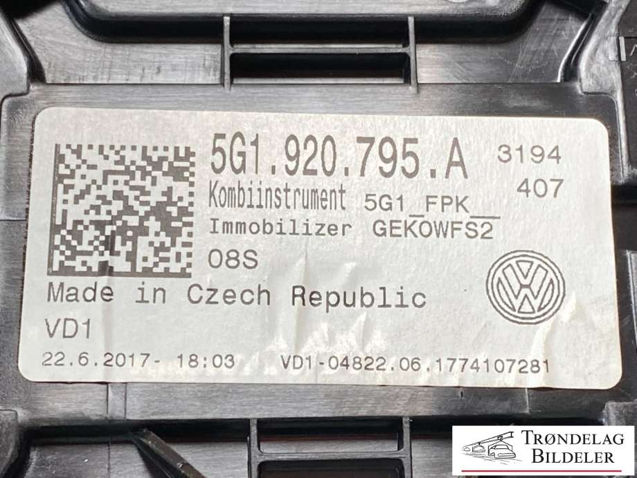 Instrumentpanel til VW e-Golf 2017-2020 (Fase 2) (CONTINENTAL|5G1920795A|)