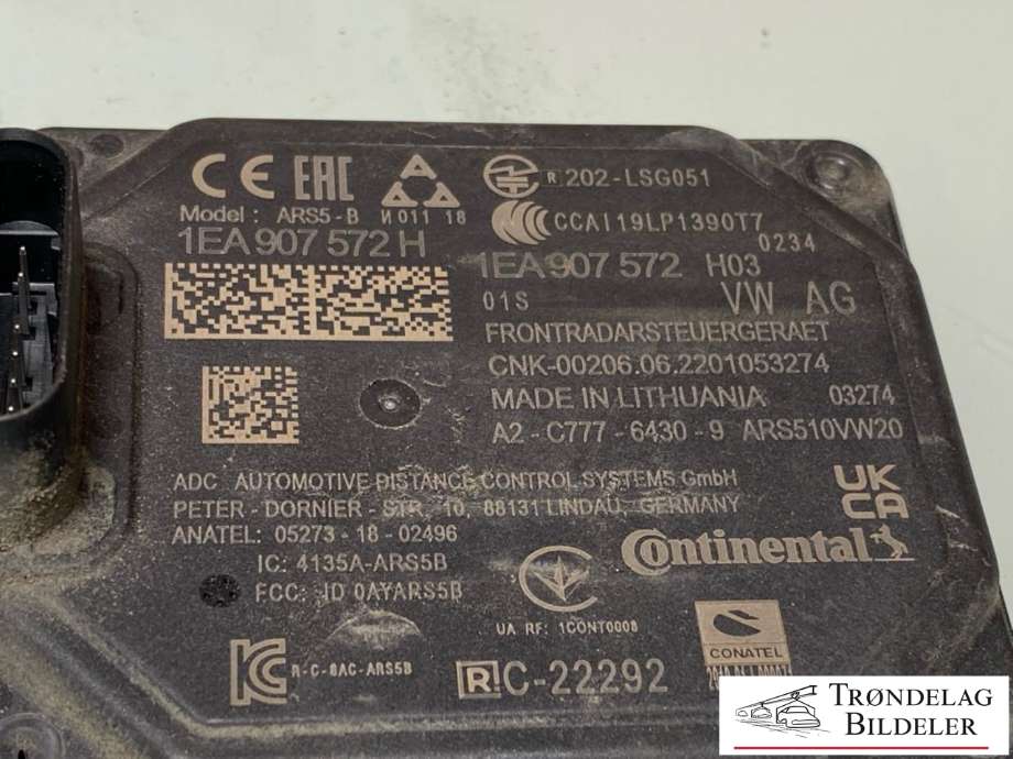 Sensor radar til VW ID.3 2020-->>  (CONTINENTAL|1EA 907 572 H|1EA 907 572 G|)