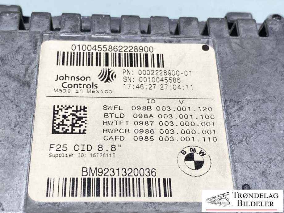 Bilstereo navigasjon skjerm til BMW X3 2010-2017 (F25) (F25) (65509289584|92313200|)