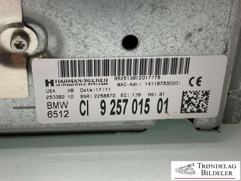 Bilstereo navigasjon til BMW X3 2010-2017 (F25) (F25) (HARMAN/BECKER|65129257015|65 12 9 220 068|65 12 9 293 403)