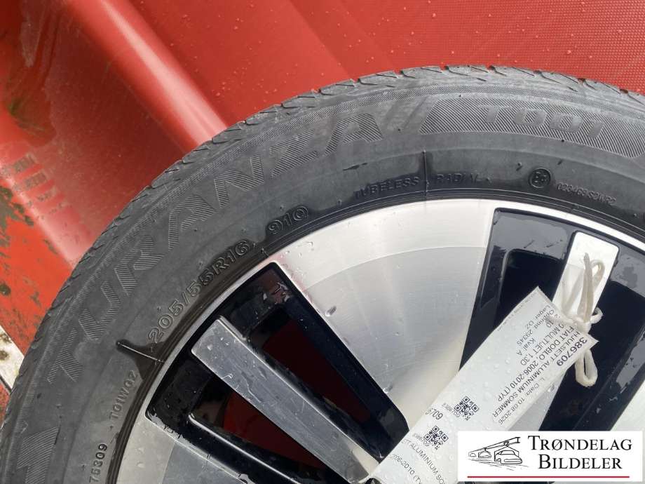 Hjulsett aluminium sommer til Fiat Doblo 2006-2010 (Type I, Fase 2) (BRIDGESTONE TURANZA|205/55-R16 91Q/ET46|MØNSTERDYBDE 5MM|PROD 12.19)