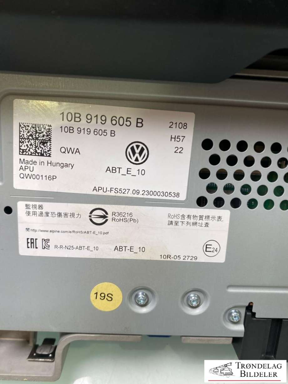 Multimedia display (MCU - Media Controller Unit) til VW ID.BUZZ 2022-->>  (10B 919 605 B|10A 919 605 K|)