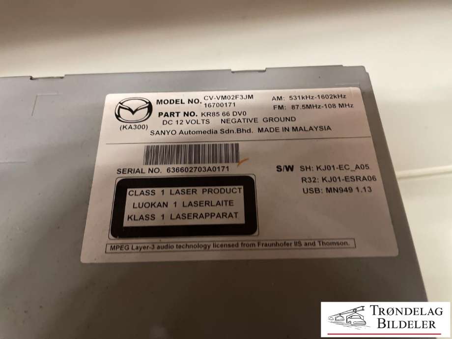 Bilstereo til Mazda CX-5 2012-2017 (Type I)  (KR85-66-DV0|)