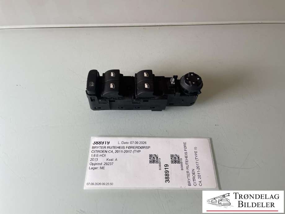 Bryter ruteheis førerdørspanel til Citroën C4, 2011-2017 (Type II)  (6490 JT)