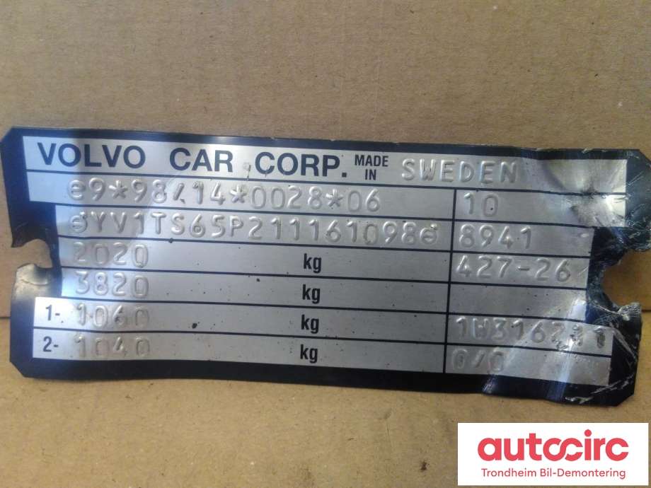 Volvo S80 1998-2006 (Type I) , Motorkode: , Girkassekode: 