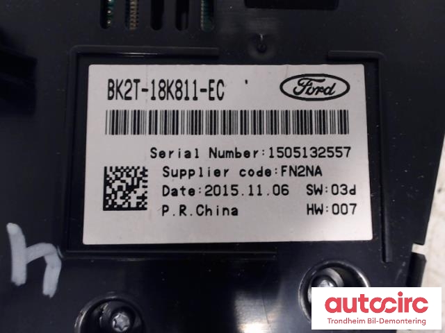 Bilstereo betjeningspanel til Ford Transit Custom 2013-2023 (Type I)  (BK2T-18K811-EC|BK2T-18K811-BE|2190668)