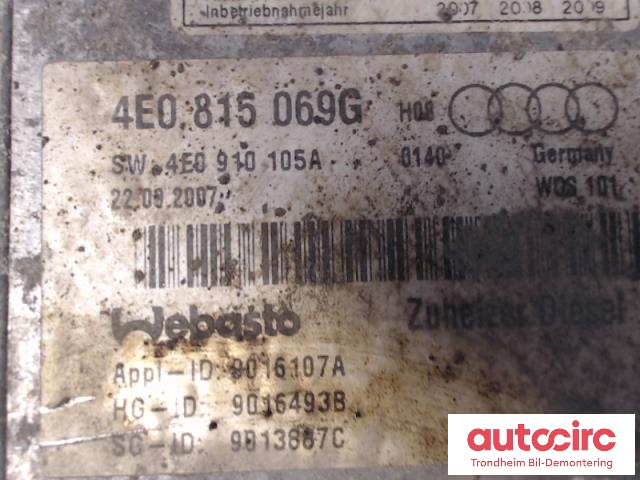 Dieselvarmer til Audi A8 2003-2010 (Type II)  (WEBASTO|4E0815069G|4E0910105A|4E0815071E)
