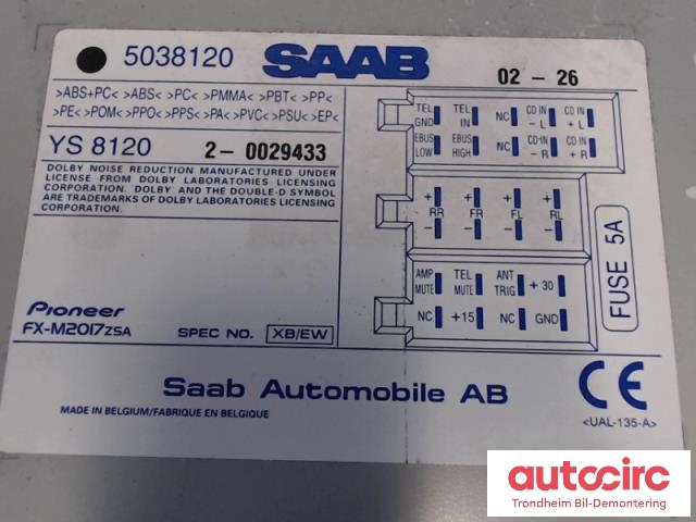 Bilstereo til Saab 9-5 2001-2005 (Type I, Fase 2) (5038120|)