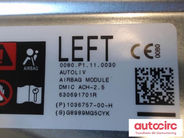 Airbag sidepute venstre til Tesla Model X 2016-->> (1036757-00-H|1036757-00-H|)