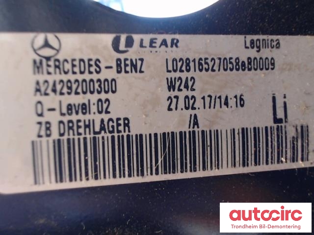 Sete bak til Mercedes B-Klasse, electric drive 2014-2018 (W242) (W242) (ISOFIX.  BARNESETE|A2429200300|A2429200400|)