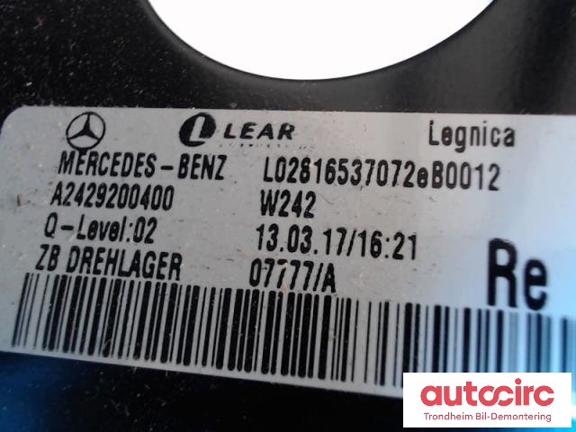 Sete bak til Mercedes B-Klasse, electric drive 2014-2018 (W242) (W242) (ISOFIX.  BARNESETE|A2429200300|A2429200400|)