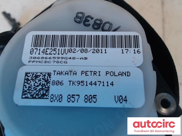 Sikkerhetsbelte bak venstre til Audi A1 2010-2014 (Type I, Fase 1) (..|8X0857805|8X0857805 V04|)