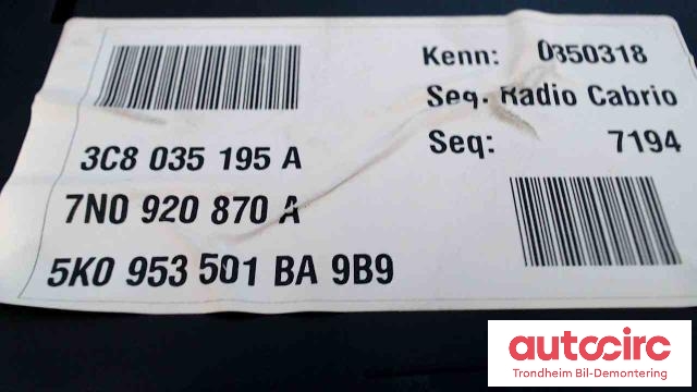 Instrumentpanel til VW Sharan 2010-->> (Type II)  (..|7N0920870A|7N0920870AX|)